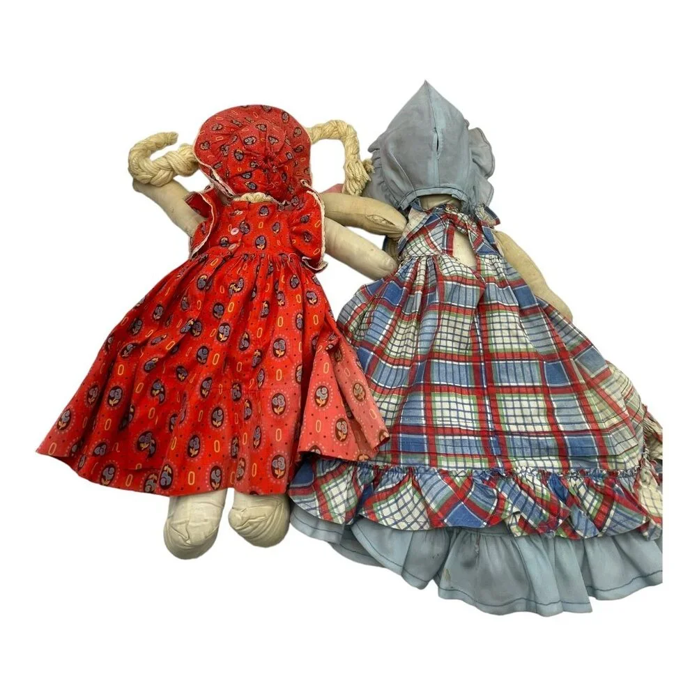 Vintage Folk Art Rag Doll Sewn Face Plush Cloth 18